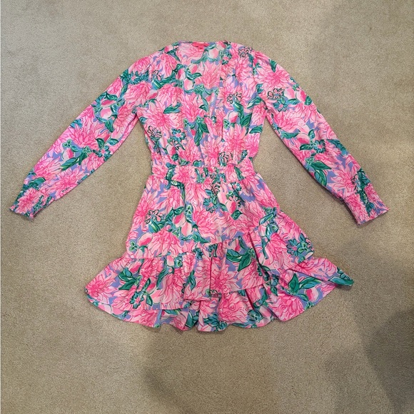 Lilly Pulitzer Pink and Green Floral Long Sleeve Dress - Picture 4 of 4
